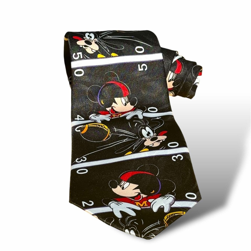 Mickey‎ Unlimited Disney Silk Neck Tie Mickey Mouse & Goofy Football Black